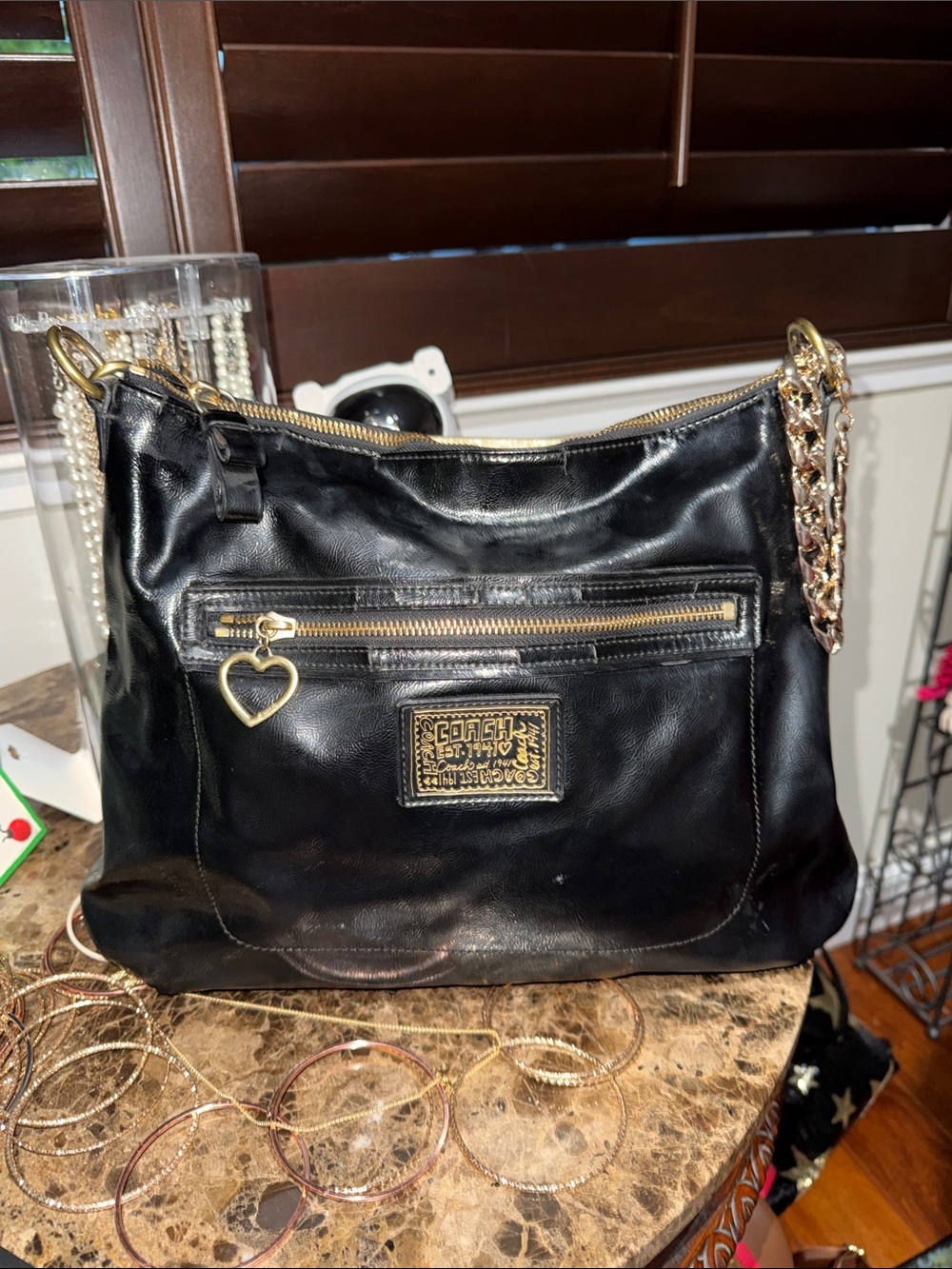 Coach Black Leather Shoulder Bag with Gold Hardware
